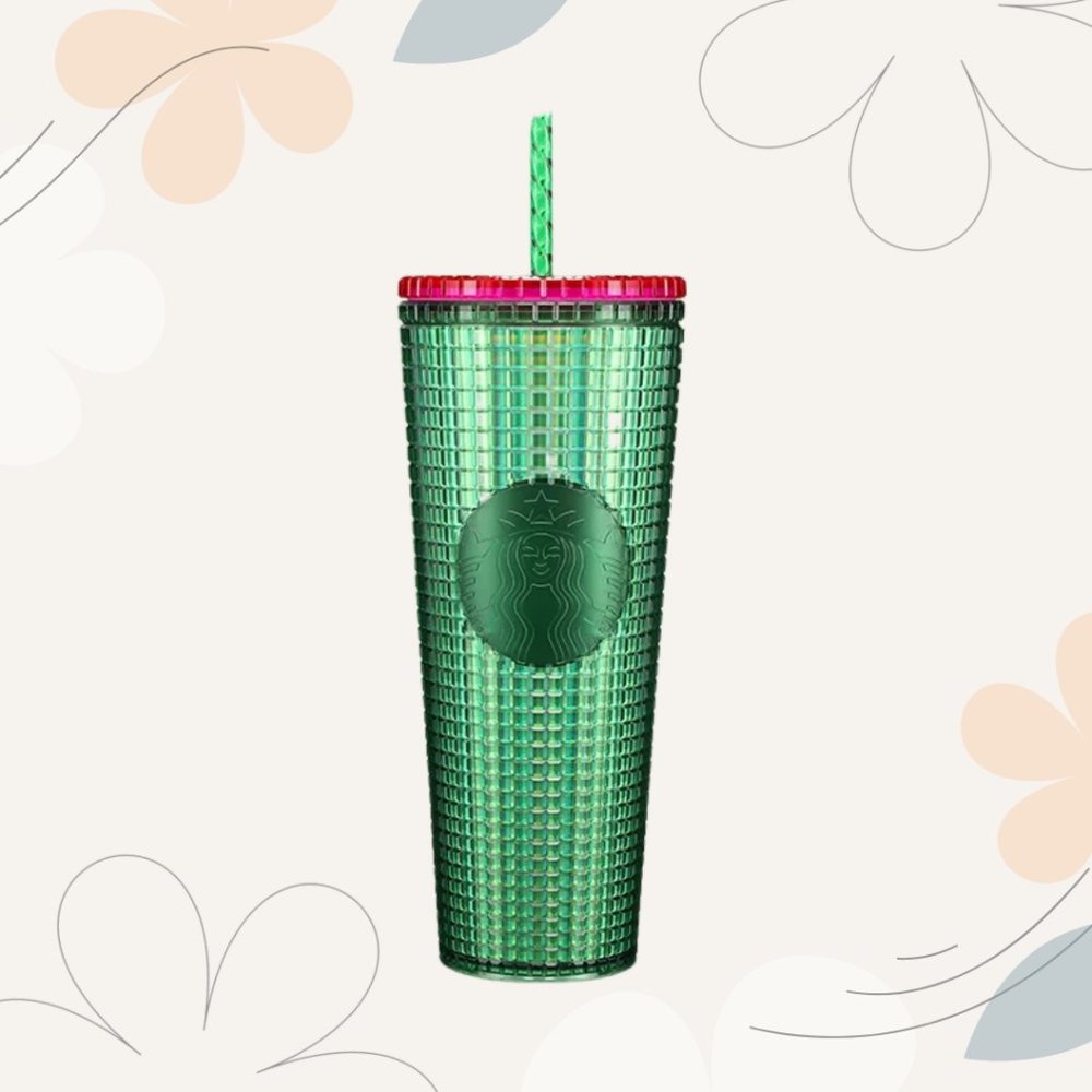 STARBUCKS Spring 2023 Green & Pink Grid Cold Cup Tumbler Venti 24oz *New Release